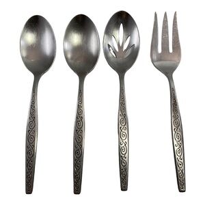 Gorham Spanish Scroll Cold Meat Fork Vegetable Spoon x2 Slotted Spoon Stainless
